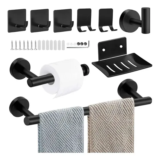 Set De Accesorios Para Baño Juego 9 Piezas Acero Inoxidable IMBACK Color Negro | Cuotas sin interés