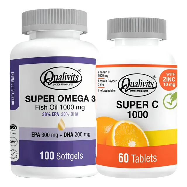 Super Vitamina C, Zinc + Super Omega 3 X100 Caps - Qualivits Sabor Natural