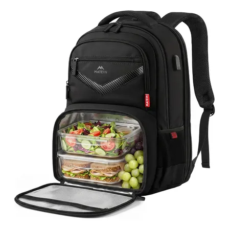 Mochila Térmica, Grande Capacidade Mochila Para Notebook De 17 Polegadas, Com Bolsa Térmica Para Almoço, Impermeáve Reforçada Viagem TSA Para Itens Pessoais Ideal Para Escola E Trabalho Matein Preta