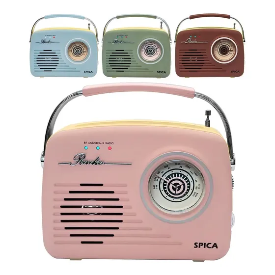 Radio Vintage Parlante Bluetooth Spica Sp-120 Portatil Am/fm Color Rosa
