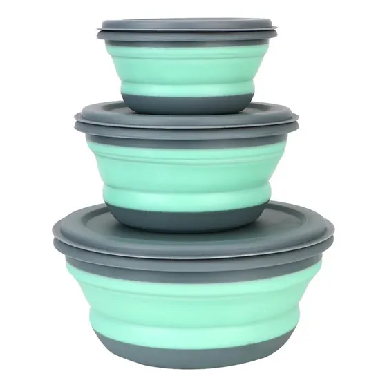 Kit 3 Potes De Silicone Dobrável Com Tampa Retrátil Multiuso