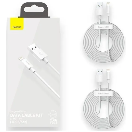 Kit 2 Cabos Compátivel iPhone USB x Lightning Baseus Simple Wisdom 150cm 2.4a Cor Branco