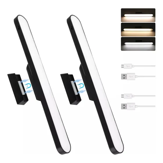 Toque Lámpara Led Recargable Pared Interior 2 Piezas Estructura Negro