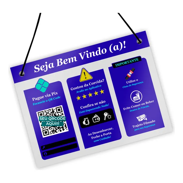 Plaquinha Uber 99 Informativa Com Pix Motorista Aplicativo