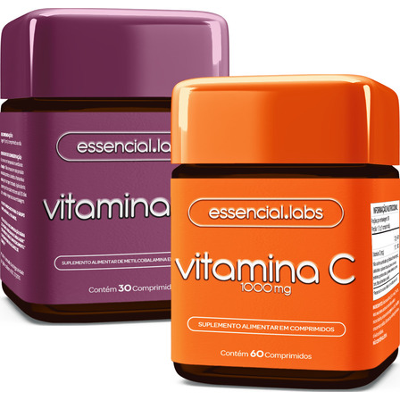 Kit Vitamina B12 Metilcobalamina - 30 Doses + Vitamina C 1000mg - 60 Cápsulas Kit Vitamina B12 Metilcobalamina - 30 Doses + Vitamina C 1000mg - 60 Cápsulas