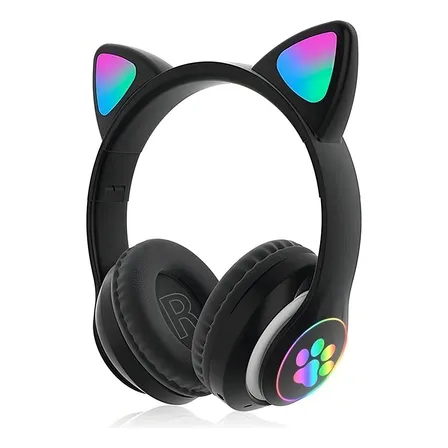 Audífonos De Gato Bluetooth Audífonos Con Orejas Niña Rgb Color Negro