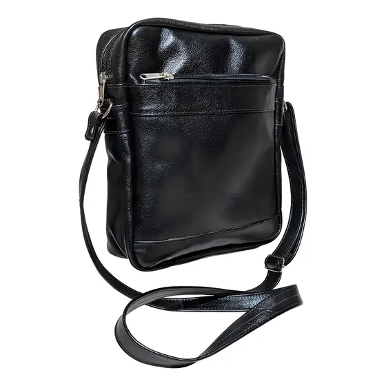 Bolsa Masculina Transversal Espaçosa Porta Tablet iPad Couro Cor Preto