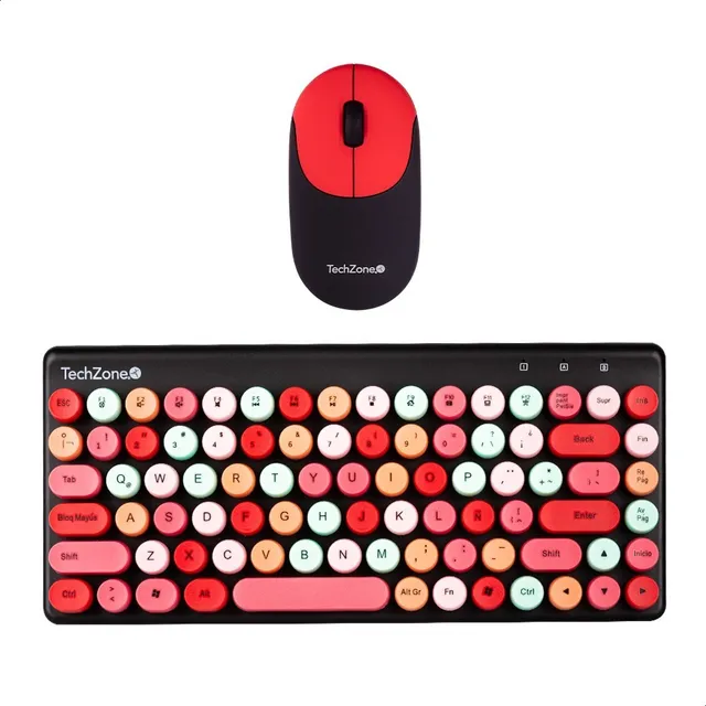 Teclado Y Mouse Inalámbrico Retro Teclas Removibles Negro