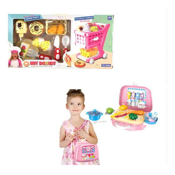 Cocina Juguete Para Niña + Set Juguete Coche Compras Postres