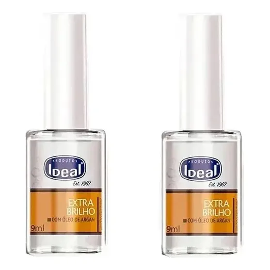 02 Top Coat Extra Brilho Argan Ideal 9ml Secagem Rápida Cor Transparente
