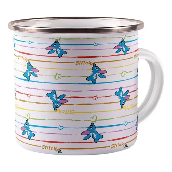 Set Único Stitch Disney, Jarro Taza Esmaltada + Lata Metal