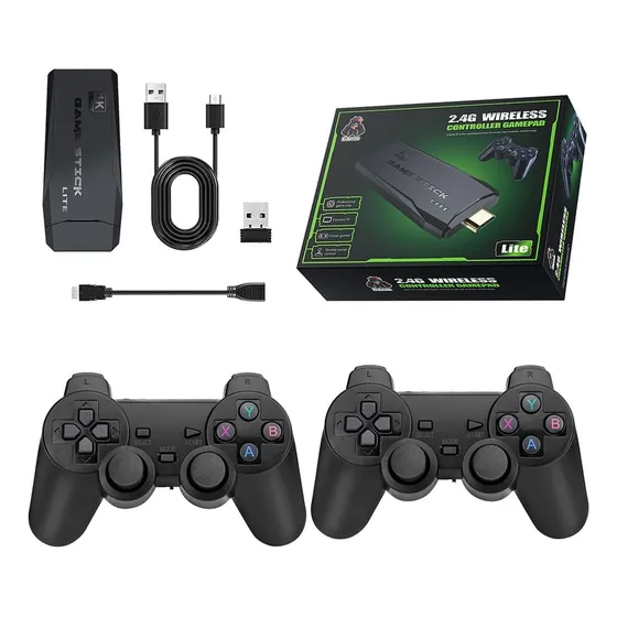 Slim Company Dispositivo Hdmi 4k Con Más De 20,000 Juegos Retro Cargados En Memoria De 64gb + 2 Controles Inalámbricos 2.4g Plug & Play Compatible Con Tv Pc Proyector Arcade, Nes, Ps1, Mame