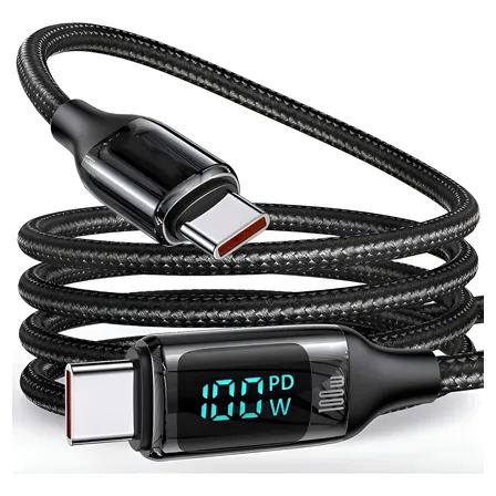 Cabo Carregador Rápido 100w Turbo Mostrador Led Usb Tipo C Preto