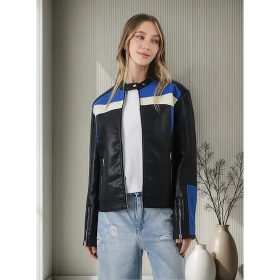 Campera Heaven Premium Ecocuero Combinada Bolsillos Gu10101