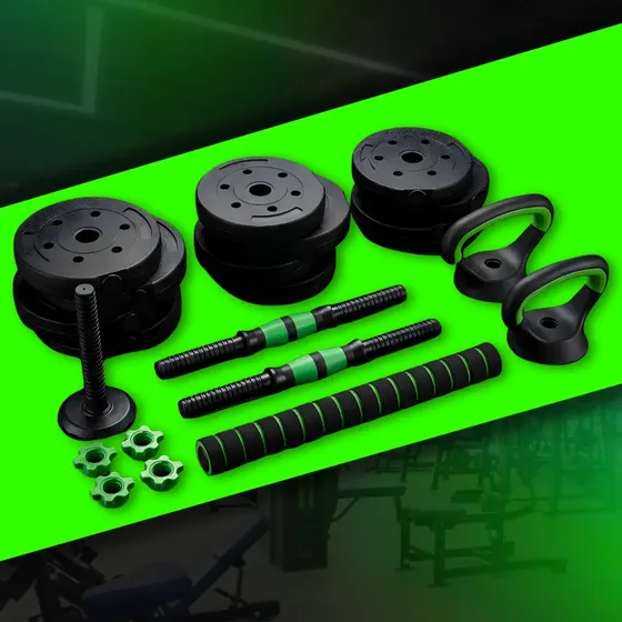 Kit Halter Kettlebell Anilha Targ Me Academia Barras Regulável 20 Kg Dumbell Preto