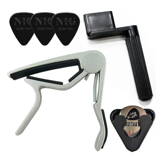 Capotraste Para Violão Guitarra + Porta Palhetas + Enrolador