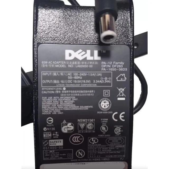 Cargador Dell Original 65w 19.5v 3.34a - Aguja Punta Blanca