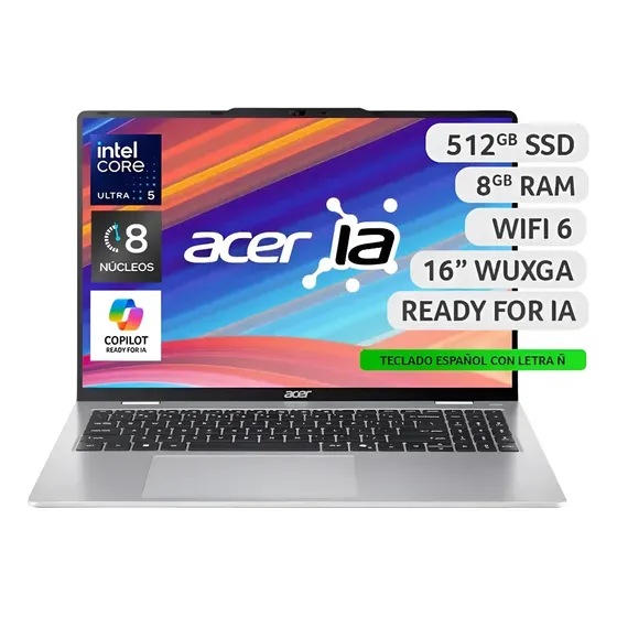 Notebook Acer 16' Ultra 5 / 8gb Ram / 512 Gb Ssd / Ia Negro
