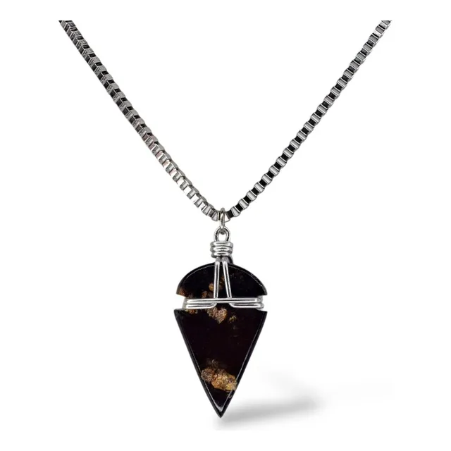 Collar Para Hombre Onix Negro Amuleto Protector Punta Flecha