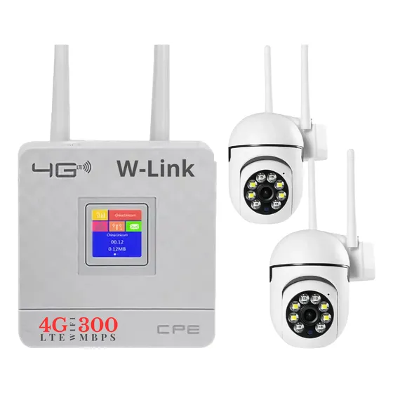 W-link, Router Modem 4g + 2 Camaras Ptz De Seguridad Wifi Blanco