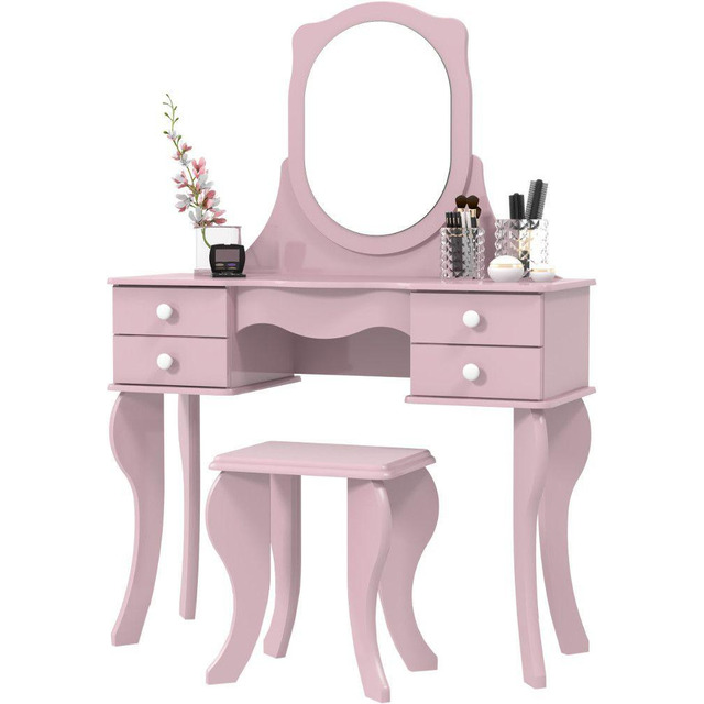 Penteadeira Com Banco Espelho 4 Gavetas 136x96x36cm Patrimar Cor Rosa Penteadeira Com Banco Espelho 4 Gavetas 136x96x36cm Patrimar Cor Rosa