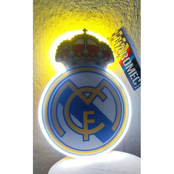 Escudo Cuadro  Real Madrid En Resina Tipo Espejo Y Neon Flex