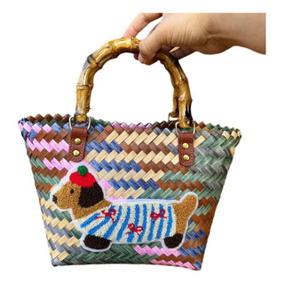 Bolso Mano Vintage Tejido Con Diseño Perro Salchicha A Rayas Bolso Mano Vintage Tejido Con Diseño Perro Salchicha A Rayas