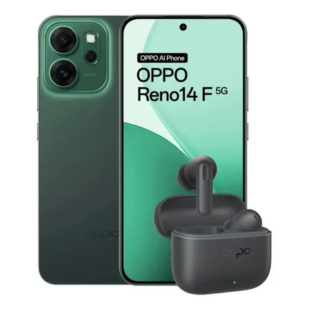 Celular Oppo Reno14 F 5g Verde + Audífonos Enco Buds3 Pro Verde