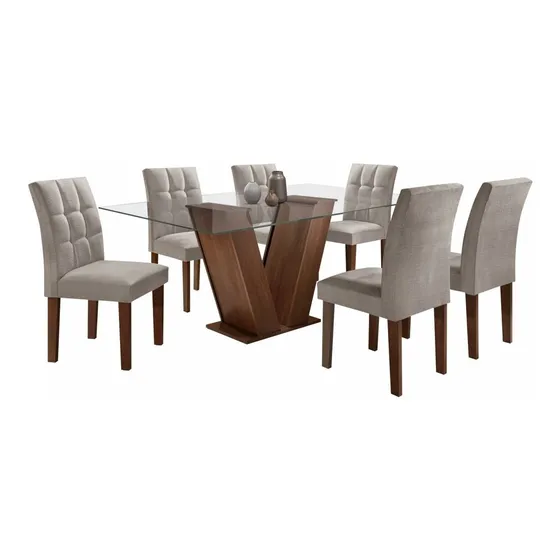 Mesa De Jantar Classic Tampo De Vidro 6 Cadeiras Eg Cel Móveis Laguna 6