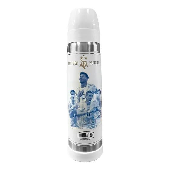 Termo Lumilagro Luminox Acero Inox Campeones Afa Mate Color Blanco