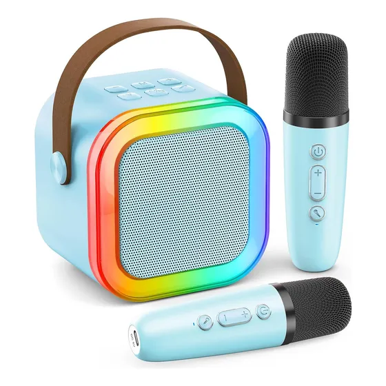 Mini Parlante Para Karaoke Y Música Con 2 Micrófonos Inalámbricos, Luz Rgb Y Sonido Potente De Alta Calidad Everest