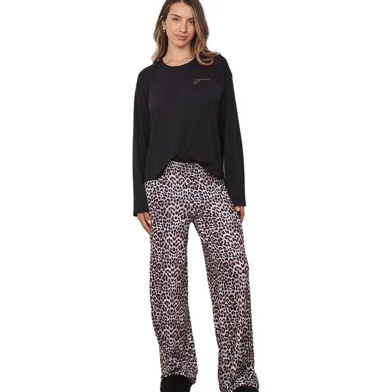 Pijama Jaia 24027 Mujer Remera Lisa Pantalon Animal Print
