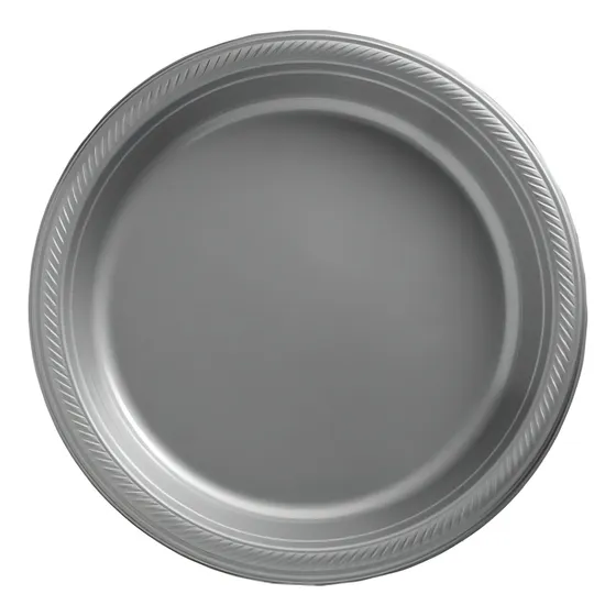 Plato Redondo Plástico 25 Cm Paquete 100 Pzas Color Plata