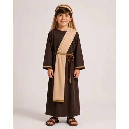 Fantasia Hebreu Infantil Menino Roupa Bíblica Marrom Marrom-escuro G