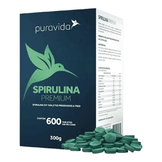 Spirulina Premium Orgânica - 600 Tabletes - 300mg - Puravida Sabor Neutro