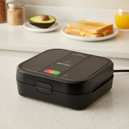 Sanduicheira Elétrica Grill Antiaderente Chapa Misteira Omeleteira Crepeira Grande Preta Com Trava 750w Antiderrapante Compacta - Softinox Grill Todo Preto 127v