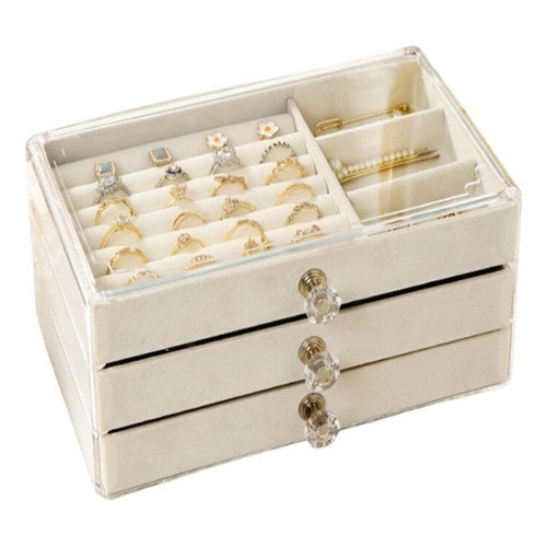 Porta Joias Caixa Organizadora Luxo Para Jóias De Acrílico Com 3 Gavetas Bege - House Orga...