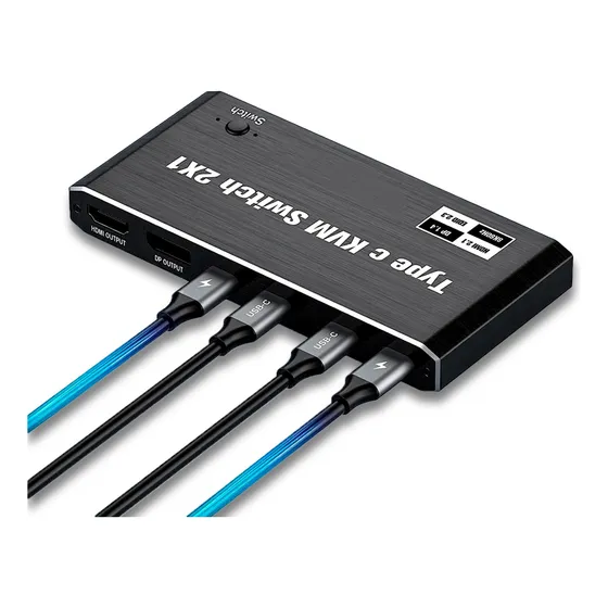  Hub Kvm Switch Usb-c 2 Notebooks P/ 1x Tela 8k, 3x Usb, Pd