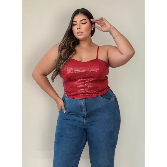 Cropped Paetê Alcinha Bojo Brilho Plus Size