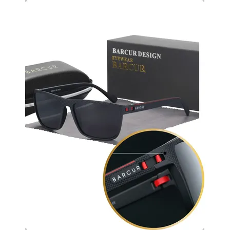 Óculos De Sol Masculino Polarizado Proteção Uv400 Original Premium Preto Preto Linha Vermelha