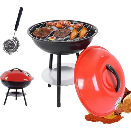 Asador Portátil De Carbón Con Tapa Parrilla Acero 36cm Mini Color Rojo