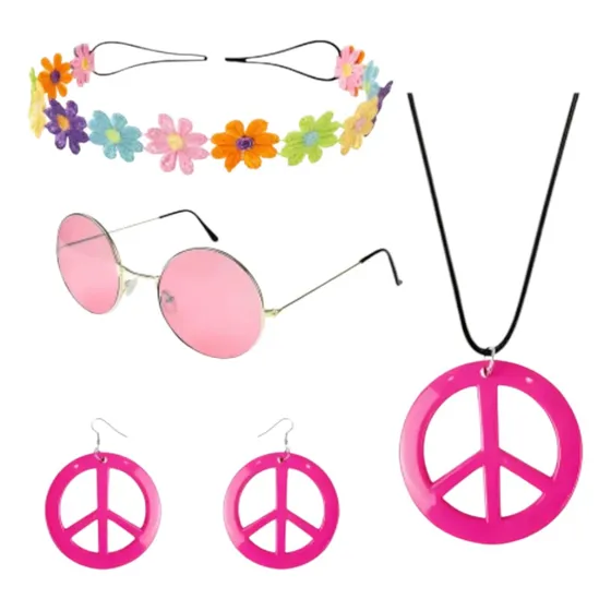Set Accesorios Hippie 3 Piezas Cotillón Cumpleaños Disfraz