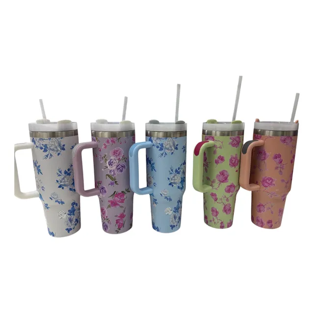 Vaso Termico Quencher Flores Acero Inox Con Sorbete 1200ml