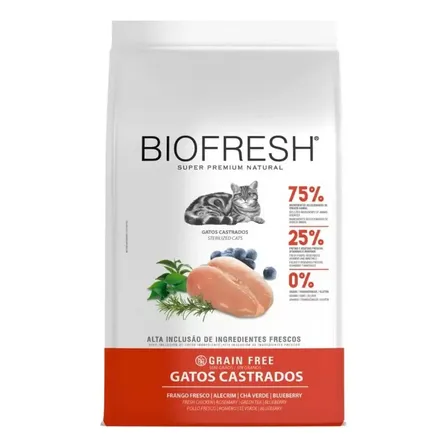 Biofresh Super Premium Natural Ração Para Gatos Castrados Sabor Frango 7.5 Kg
