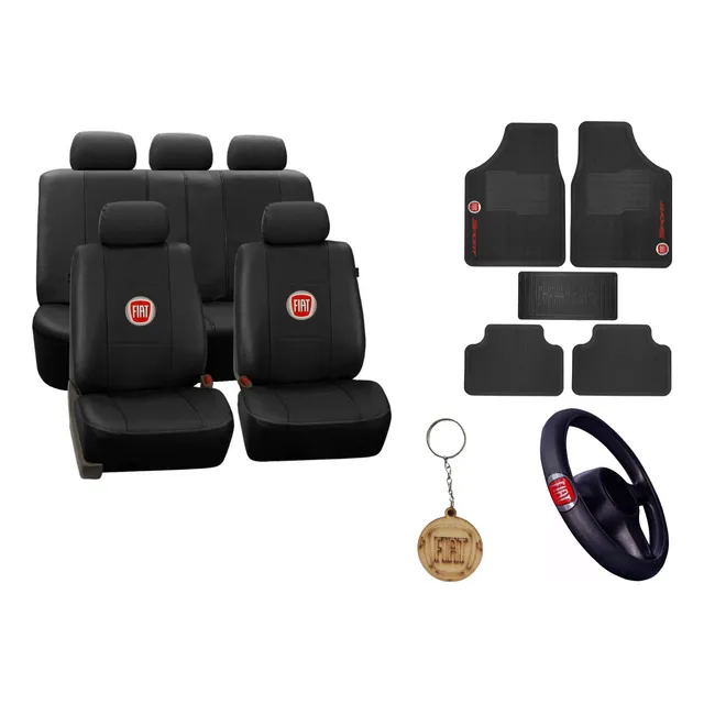 Capa Banco Carro Couro Fiat Palio Forte 1.0+chaveir C/ Logo 