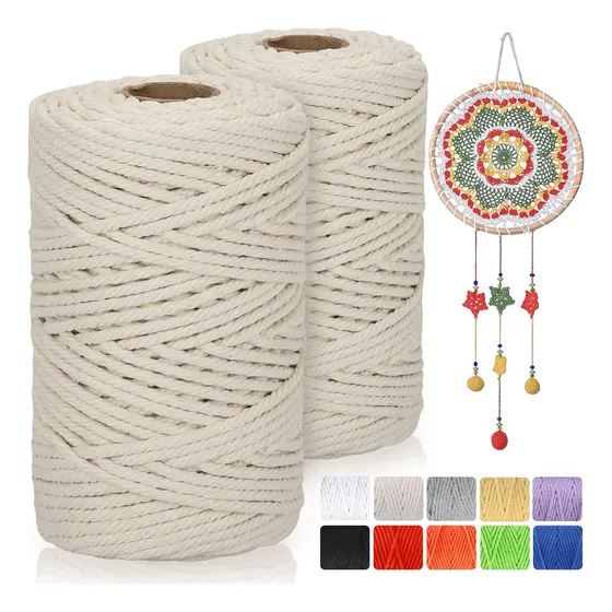 2pcs Hilo Algodón Natural P/ Macramé 3mmx200m Knitting Yarn