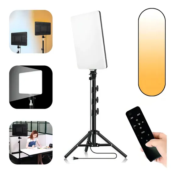 Panel Led De Fotografia Profesional 52cm Tripode Y Control Estructura Negro Luz Blanco
