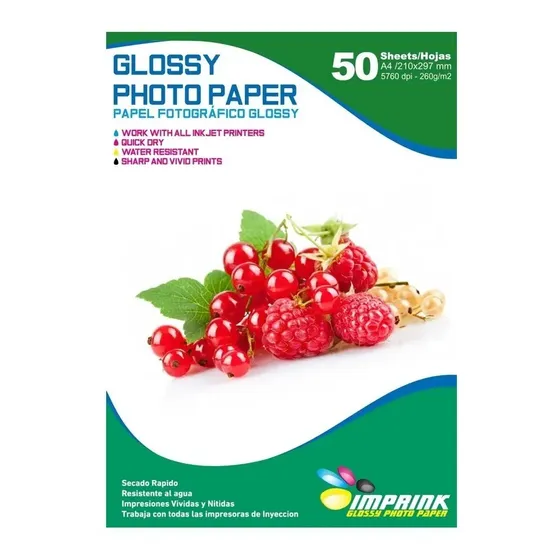 Papel Fotografico Glossy Brillante A4 De 260gr/100 Hojas