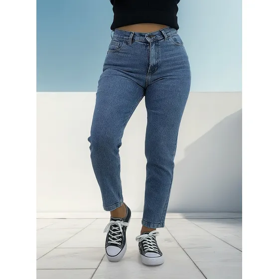 Jean Mom Azul Licra Dama - Lou Jeans