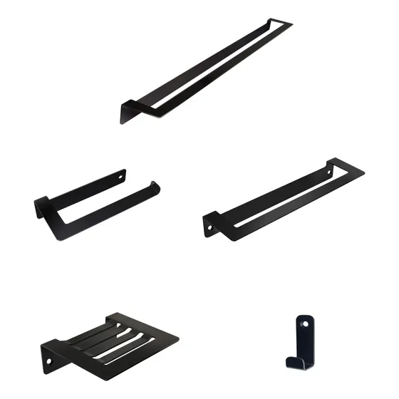 Set Accesorios Baño Fp Slim Black Negro Juego Fundicion P